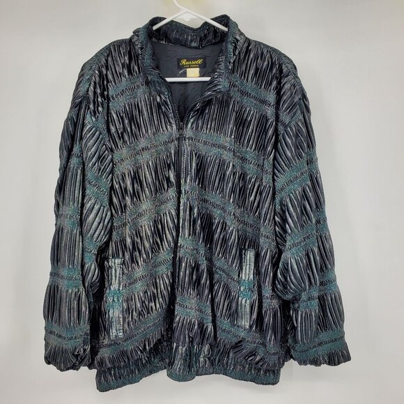 Vintage Russell 80's Renaissance Grey Puff Sleeve Crinkled Zip Up Bomber Jacket - Picture 1 of 10